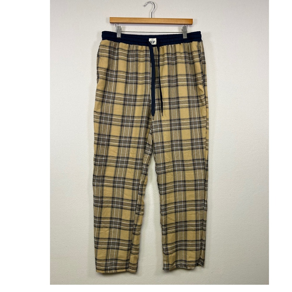Plaid Tartan Dockers Mens Large Tan Navy Blue Pajama Pants Drawstring Loungewear